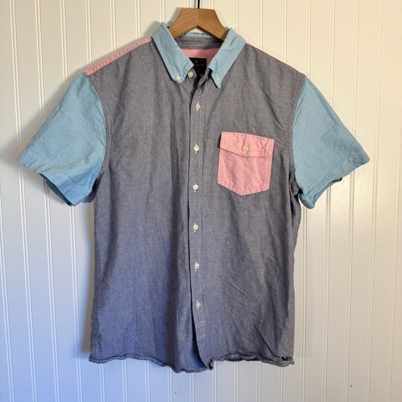 American Eagle Outfitters Other - American Eagle Men’s Slim Fit Colorblock Collared Button Up Short Sleeve Size L